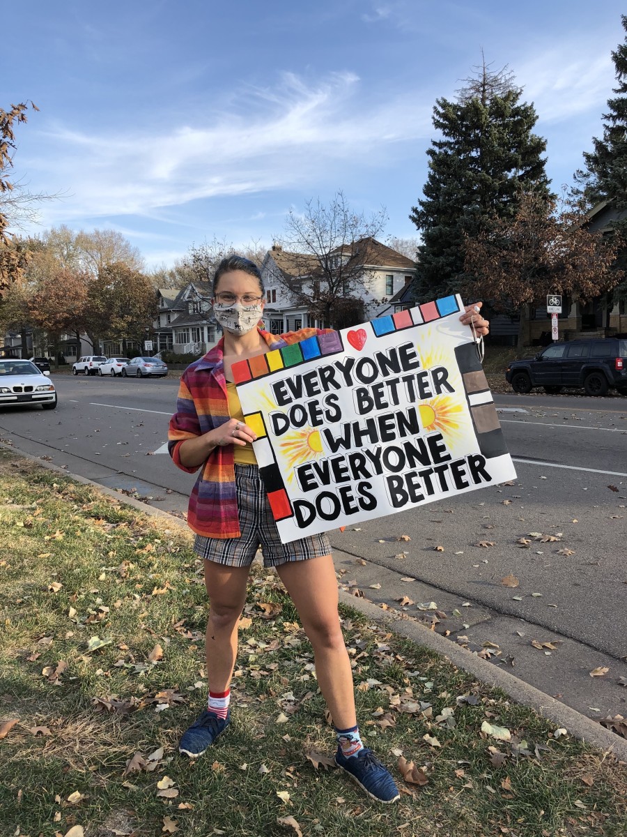 Brooke Steigauf with her sign in St. Paul. Photo by Jackie Renzetti / Bring Me The News