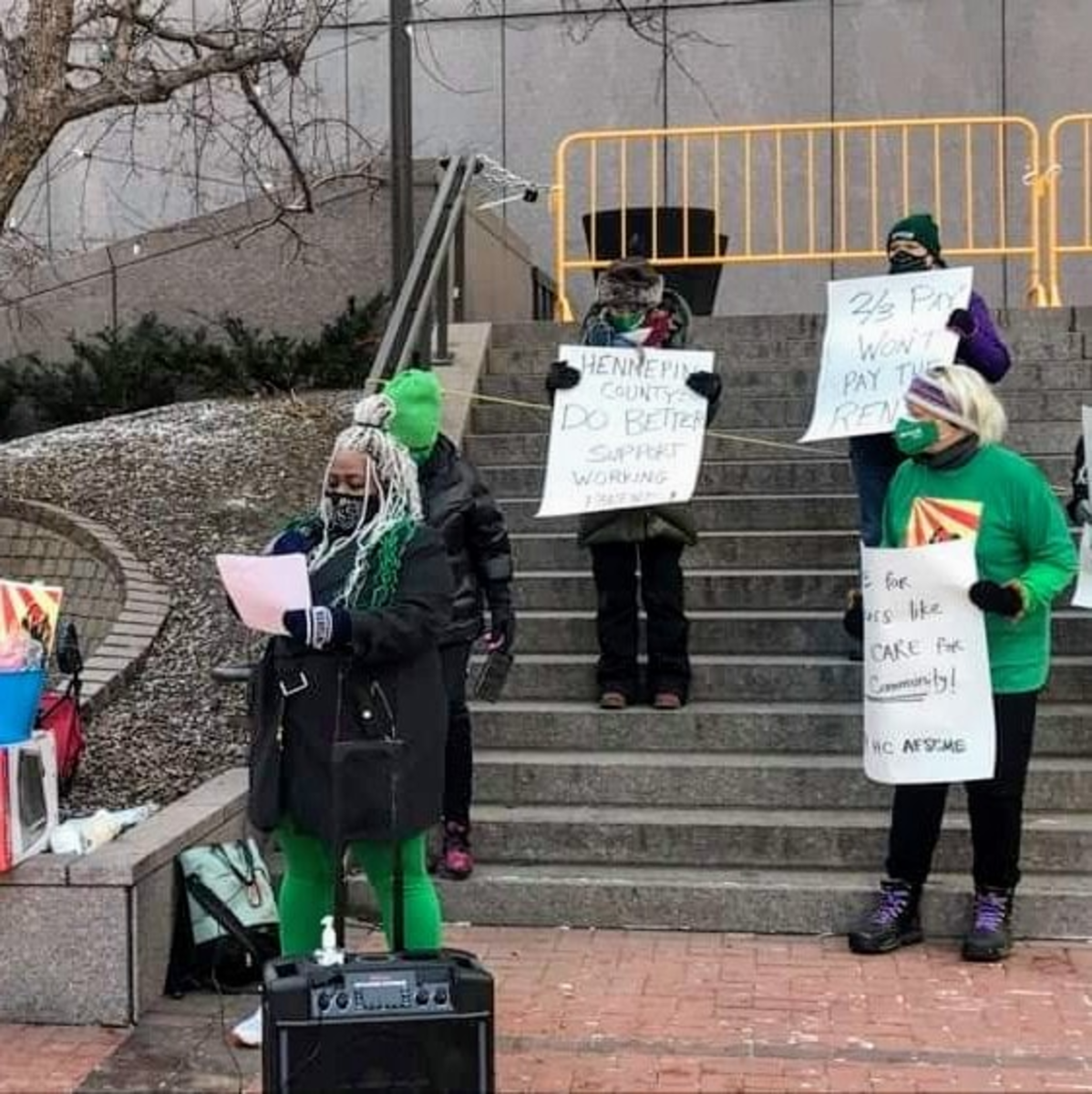 AFSCME members rallied for child care leave ahead of the Dec. 14 Hennepin County Board meeting.  