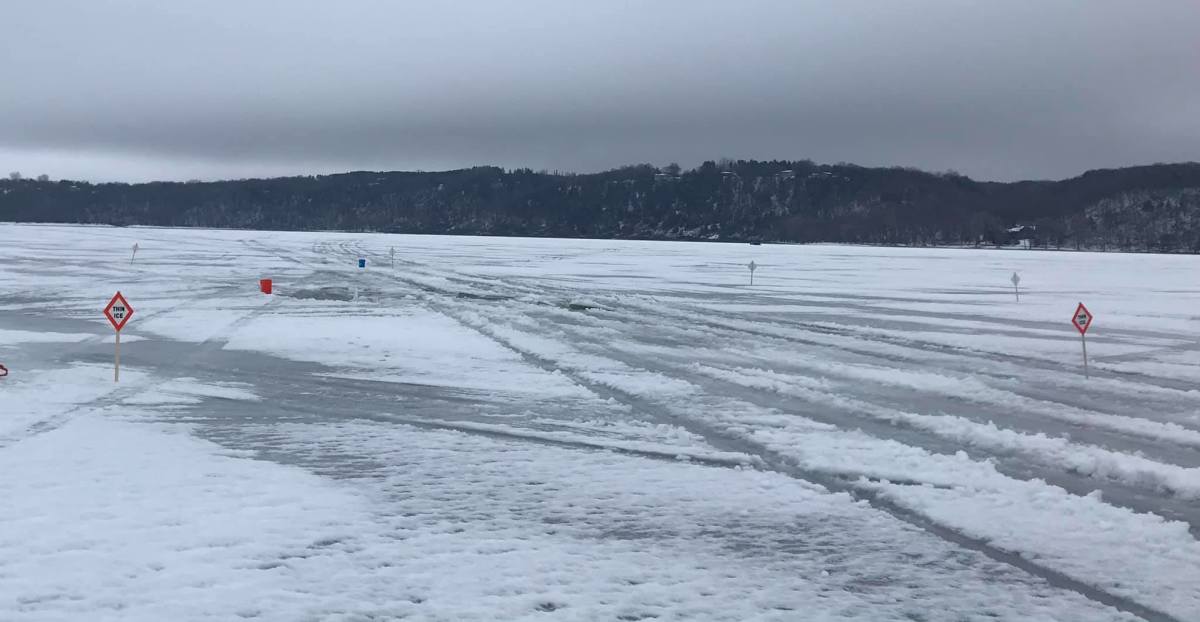 Ice on frozen St. Croix River