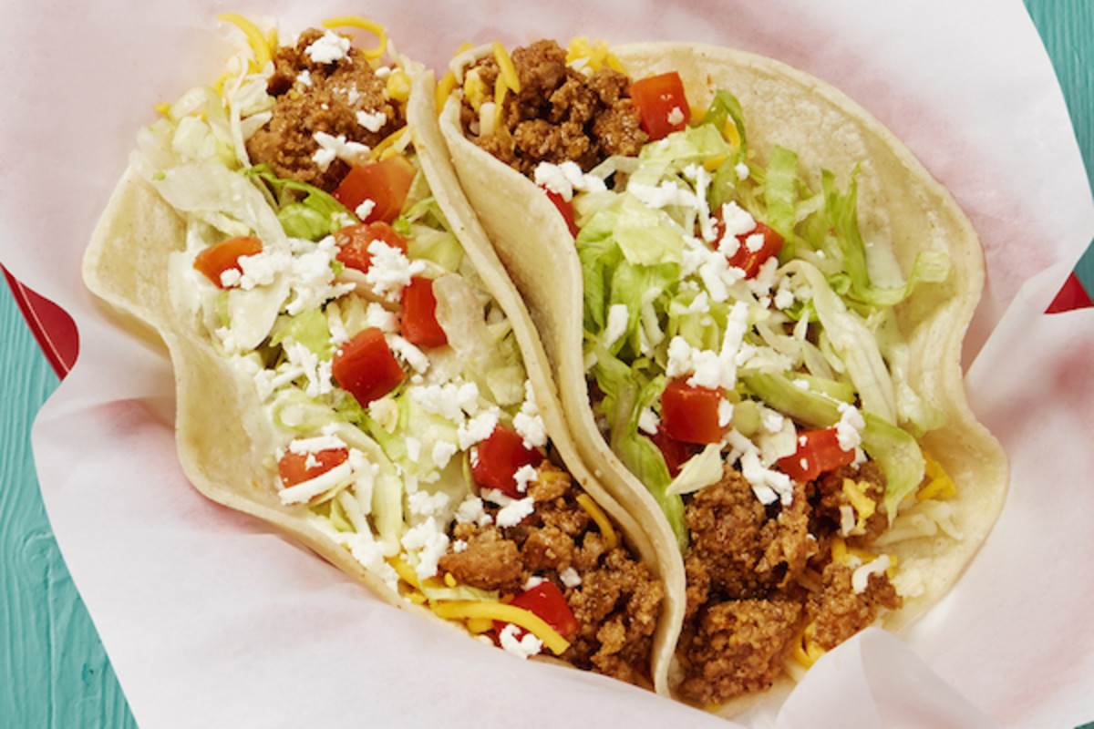 A seasoned ground beef taco from Fuzzy's