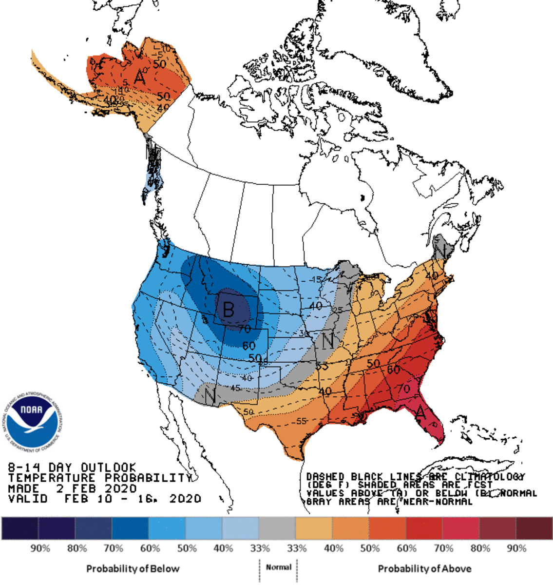 Slightly cooler than normal temperatures are possible Feb. 10-16. 
