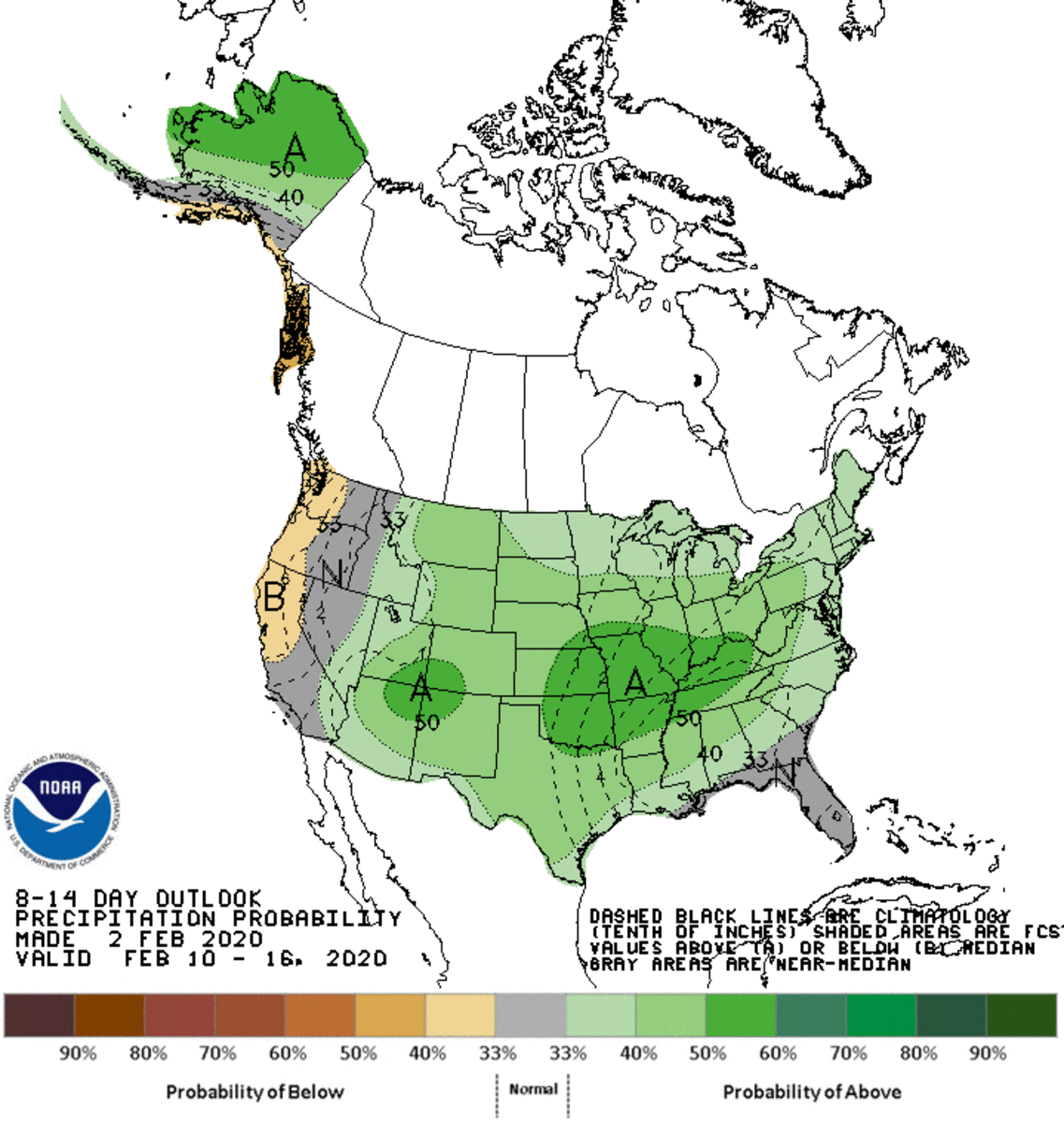 Slightly wetter than normal conditions are possible Feb. 10-16. 