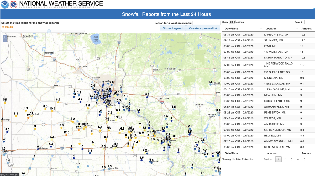 Click the map to see the interactive snowfall map from the National Weather Service. 