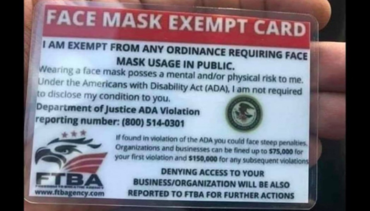 U.S. Attorney warns that 'face mask exempt cards' are fake Bring Me