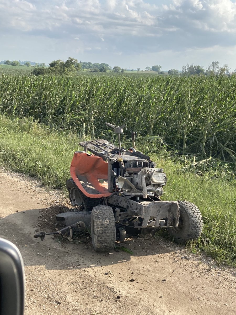 A lawnmower destroyed by the tornado in Dalton. 