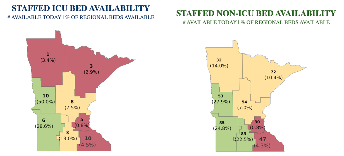 Staffed bed capacity in Minnesota, as of Oct. 21. 