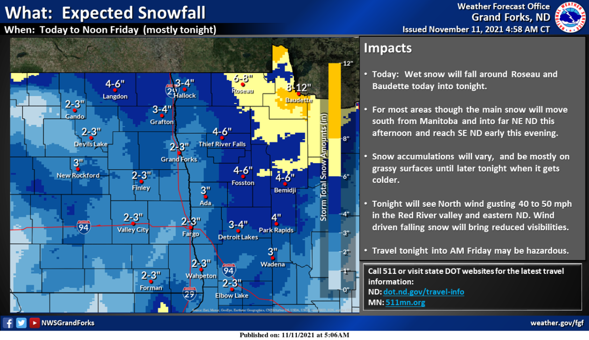 Here are the latest snow projections for Minnesota's first winter storm