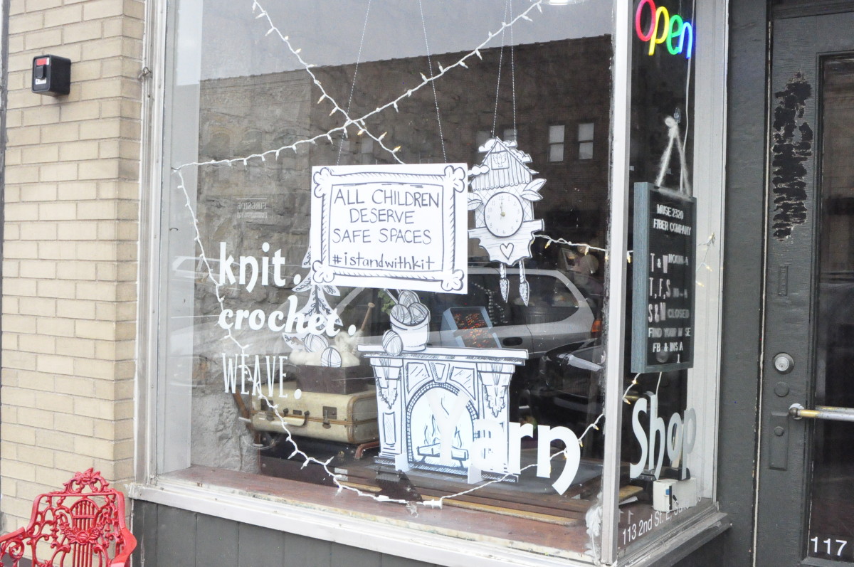 A Yarn shop in downtown Hastings showed support for Kit Waits with a sign in their window.