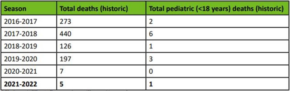Influenza deaths since the 2016-17 season.