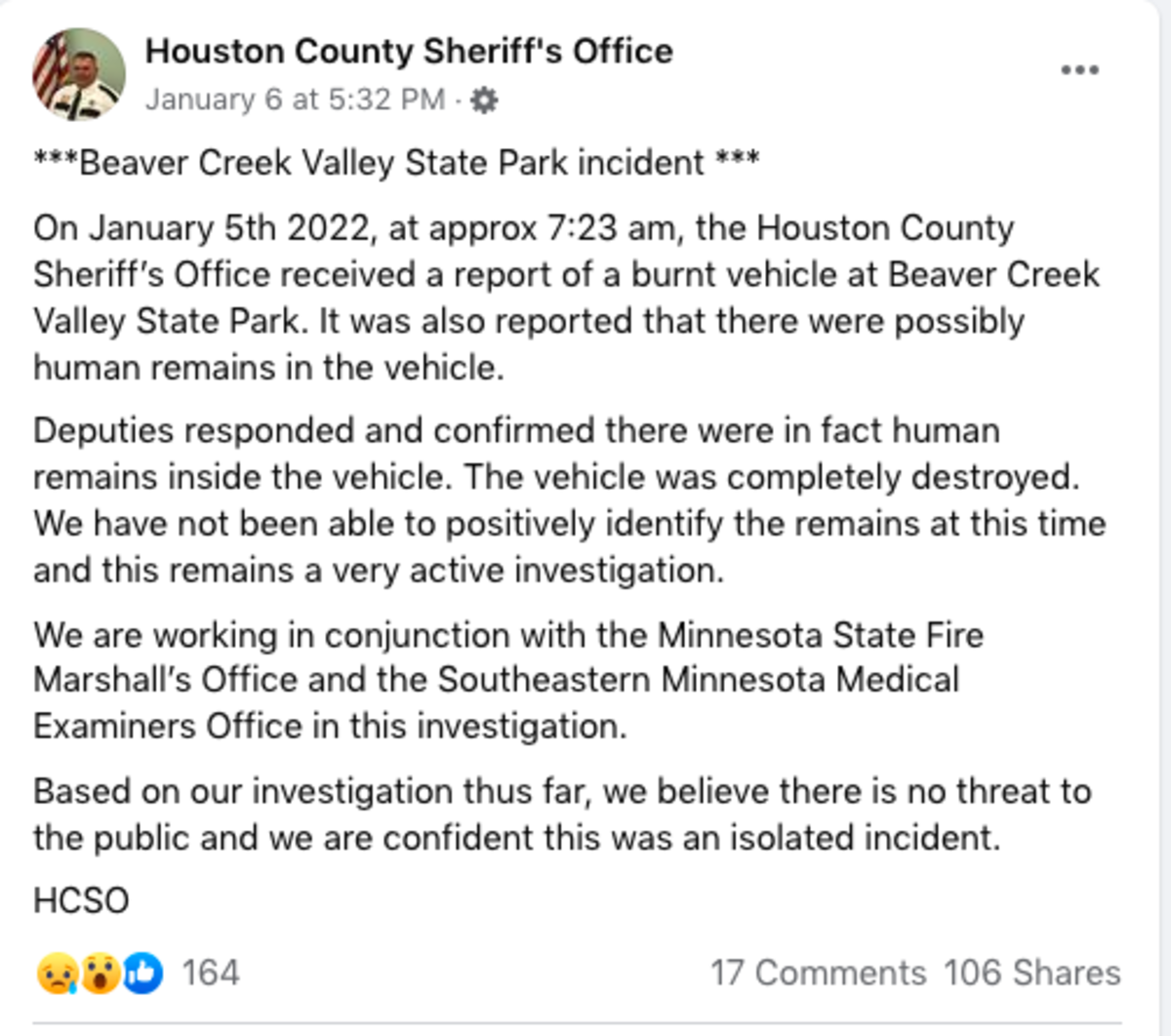Houston County Sheriff's Office news release