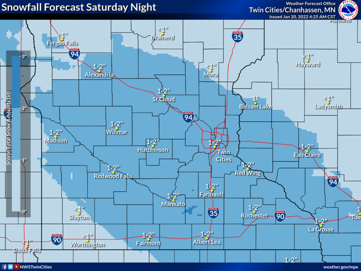 Saturday night snowfall forecast from the NWS. 