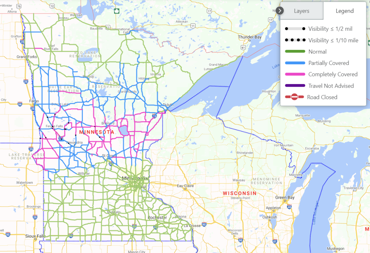 Road conditions as of 7:30 a.m. on Monday. 