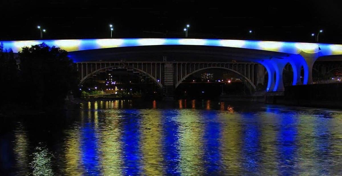 MnDOT is also lighting up the I-35W bridge in yellow and blue this weekend.