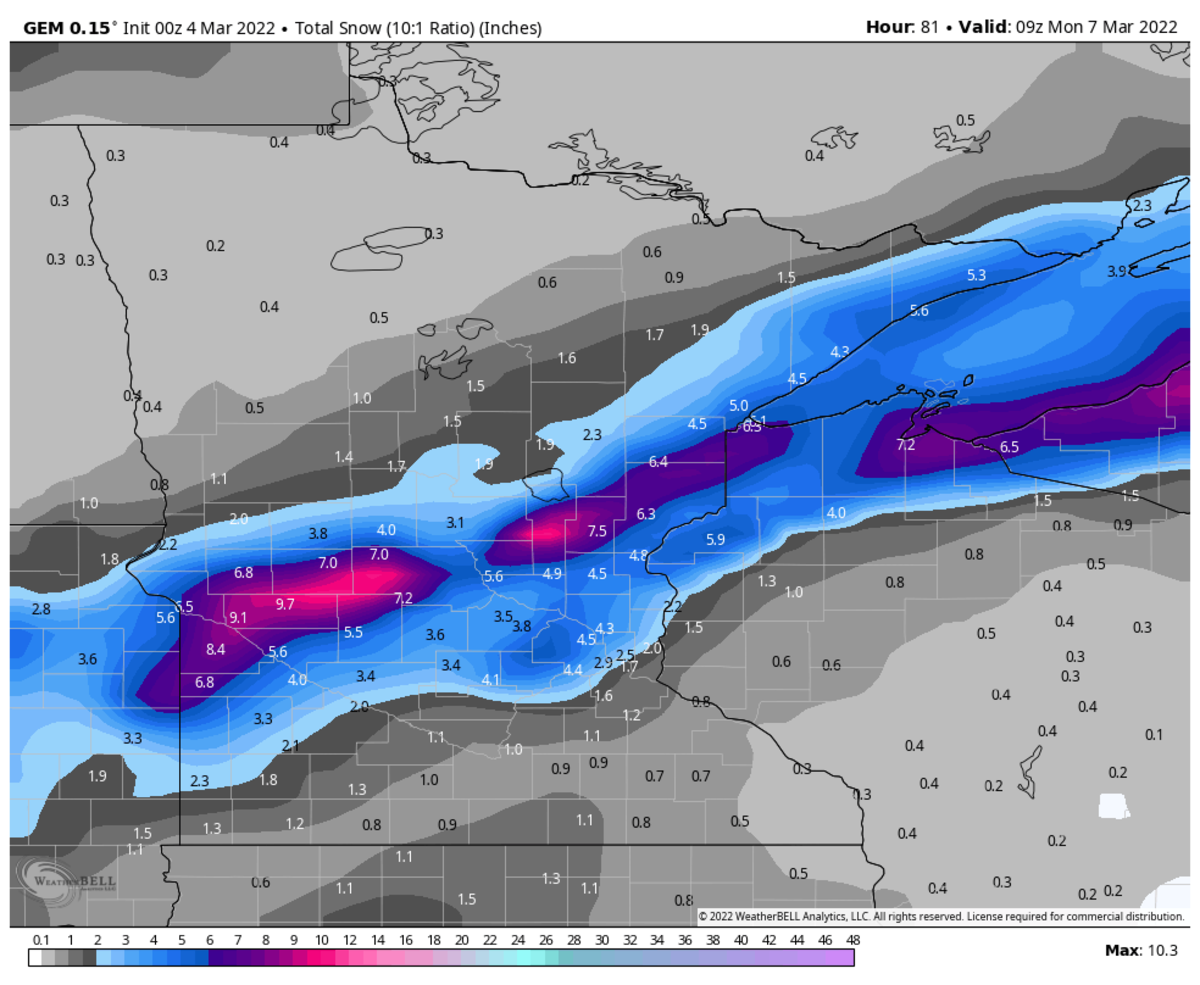Canadian Model courtesy of WeatherBell