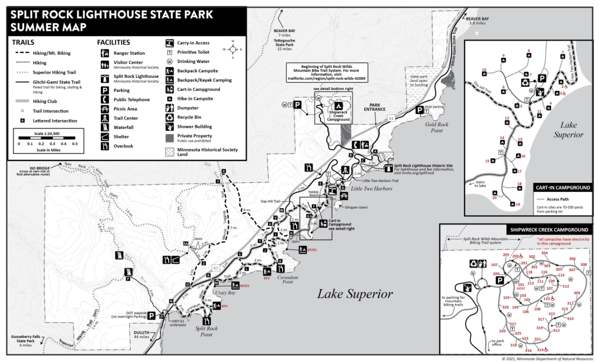 A map of Split Rock Lighthouse State Park, including the location of the new Shipwreck Creek Campground. 