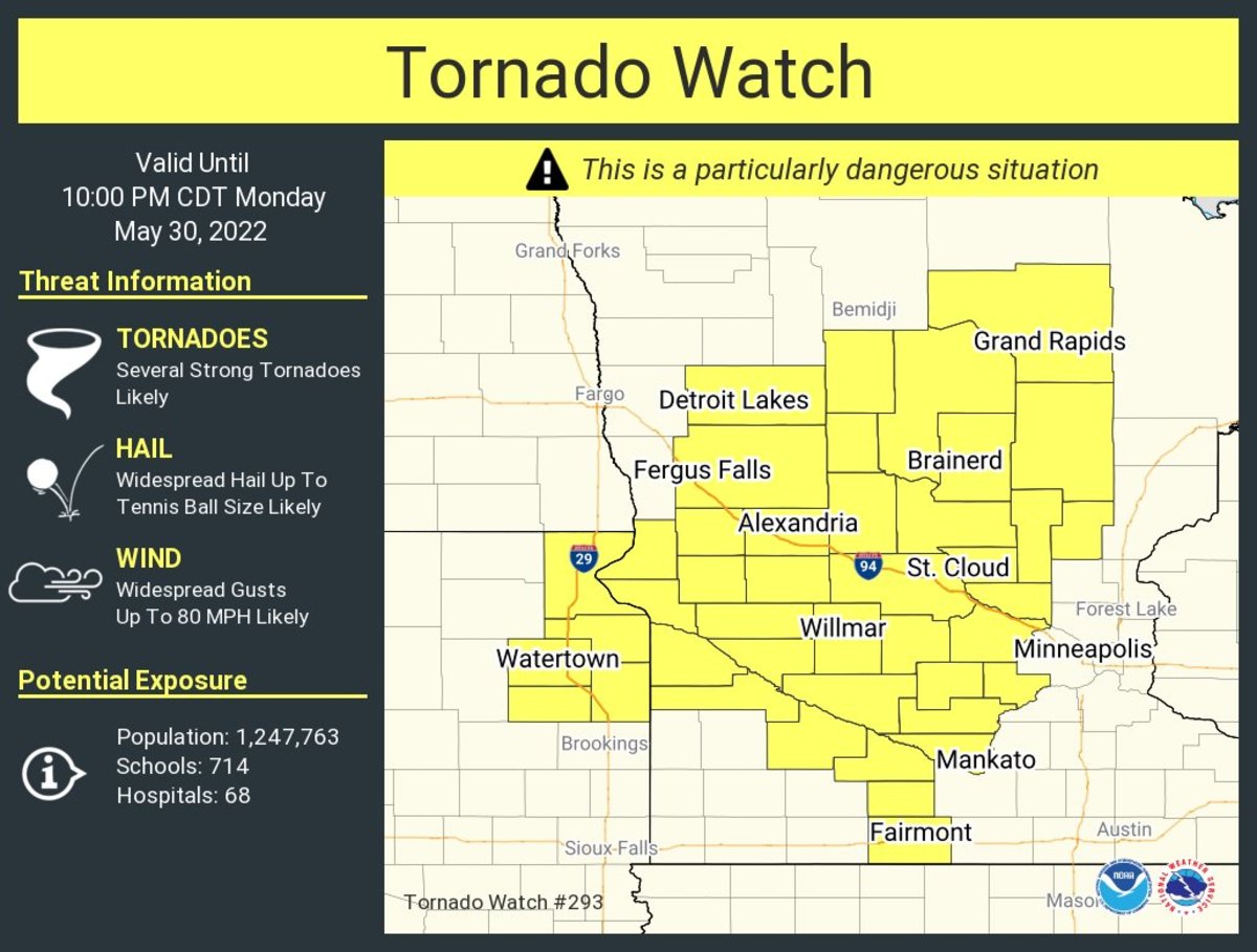 Particularly Dangerous Situation Tornado Watch Issued In Minnesota