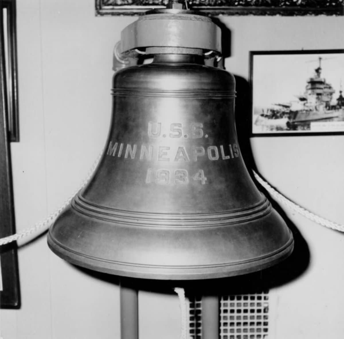 The bell from the USS Minneapolis, one of the most decorated U.S. Naval Ships in World War II. 