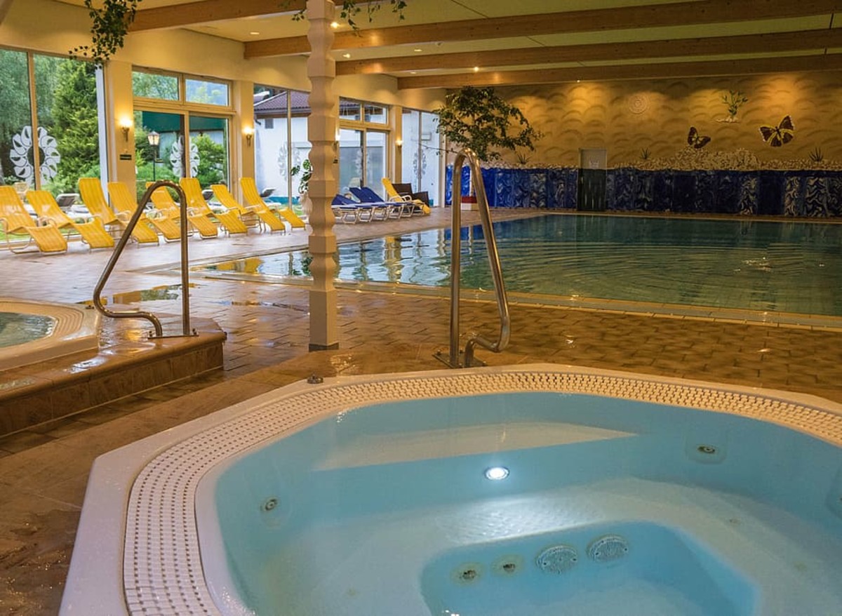 Stock image of a hotel hot tub and pool.