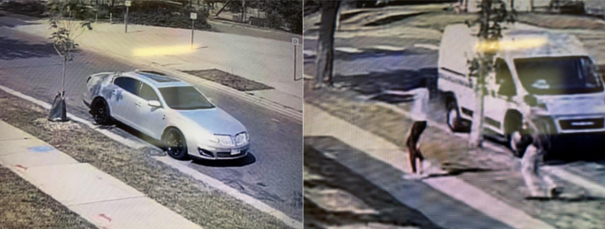 Photos show the suspect vehicle (left) and the suspects (right) involved in the armed robbery. 
