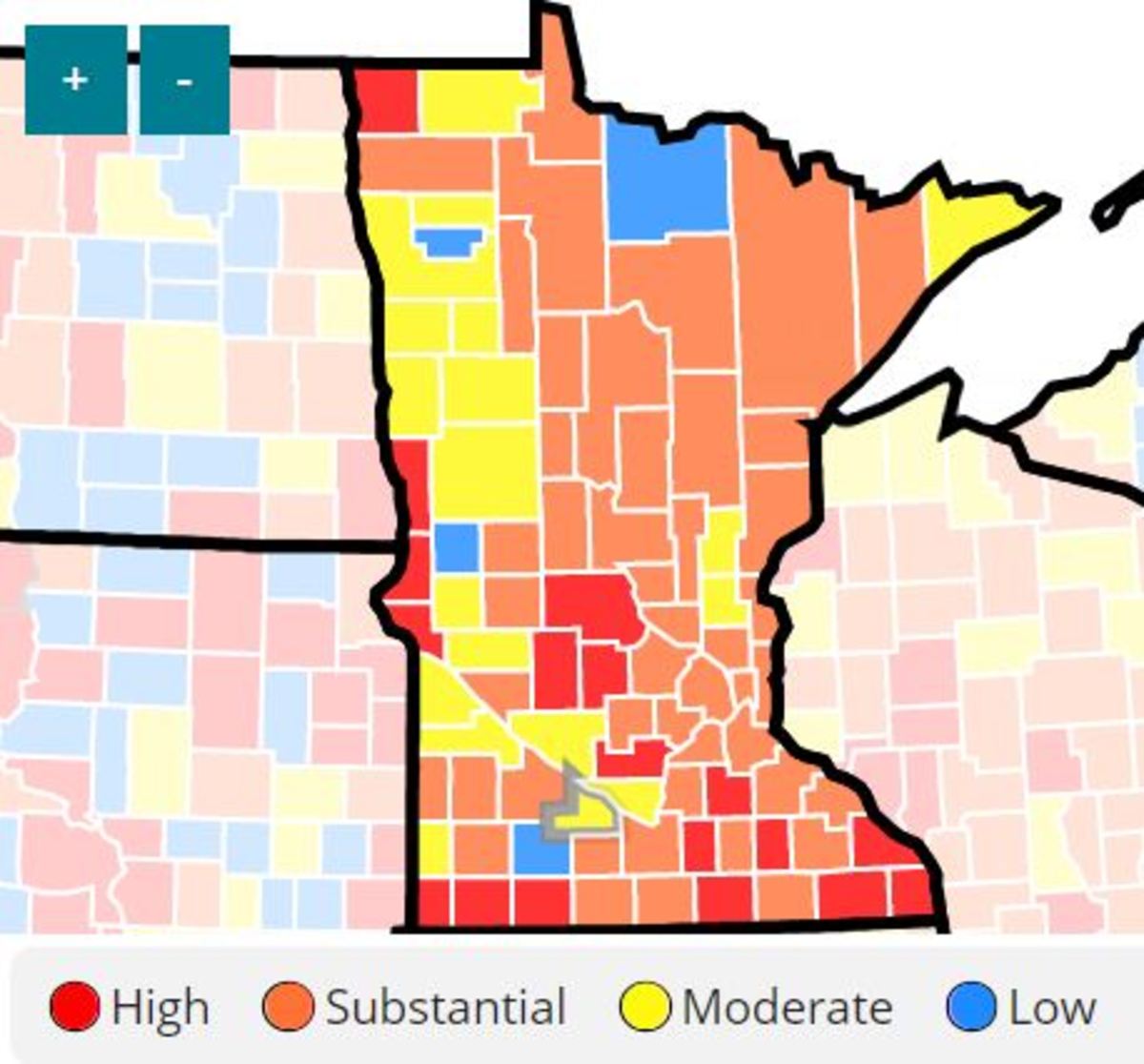 Number Of Minnesota Counties With High Or Substantial Covid 