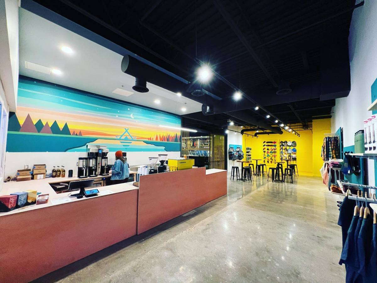 Base Camp Coffee and Provisions at 14625 Excelsior Blvd. in Minnetonka, Minn. Mural by Kada Goalen / Kada Creative. Photo courtesy of Tuck Carruthers.