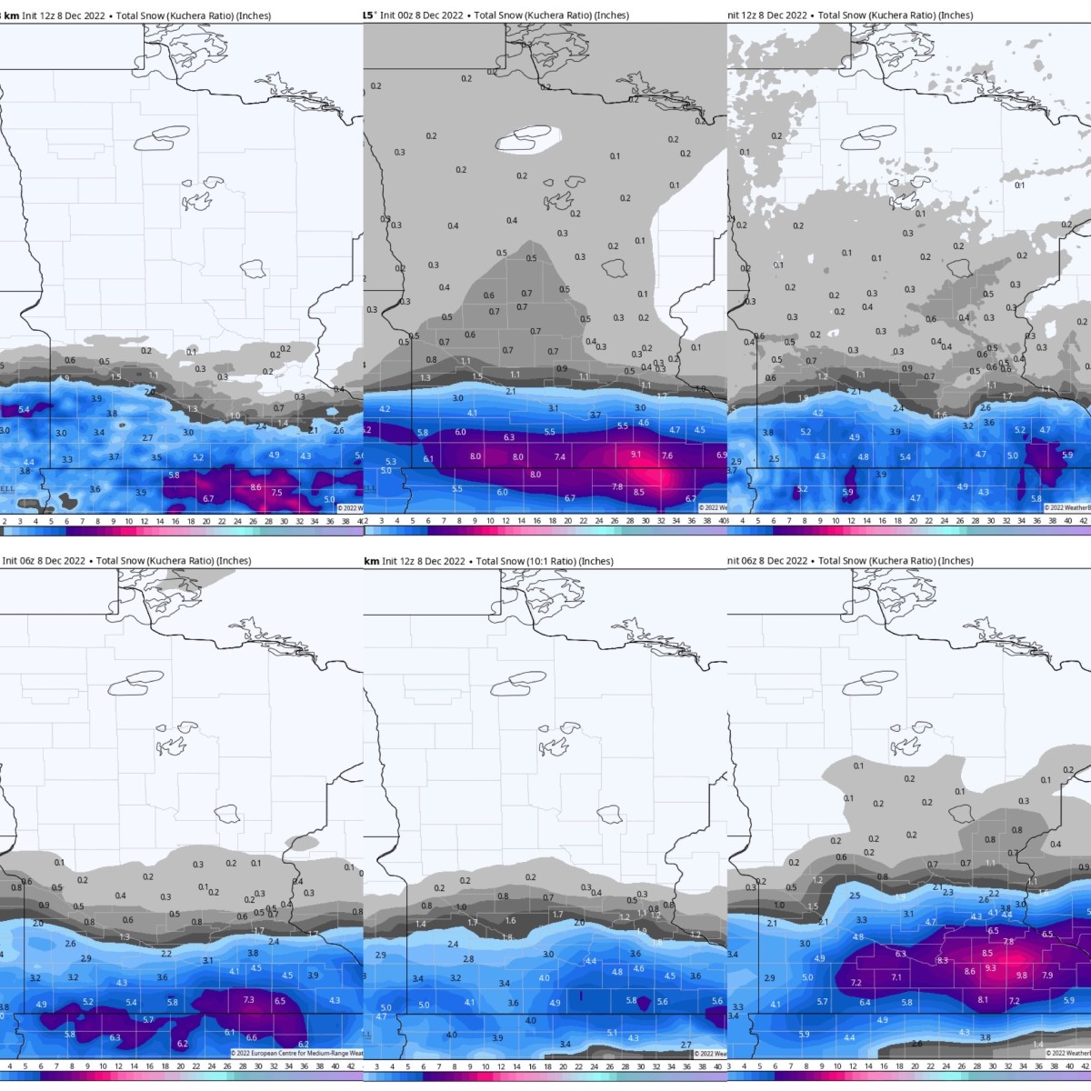 Different models are mostly aligned with the heaviest snow along the Minnesota-Iowa border. 