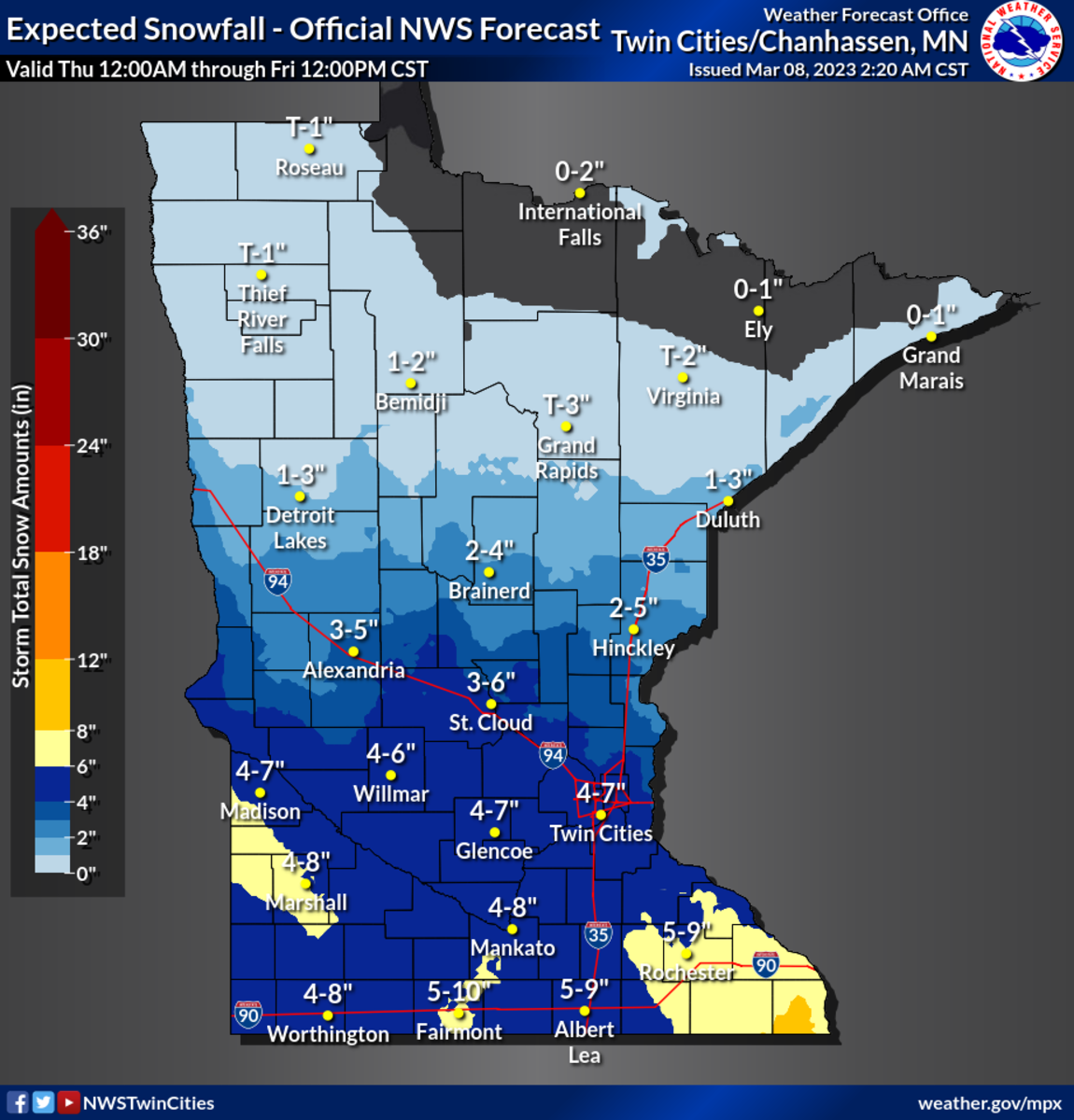 Latest forecast for plowable snow Thursday-Friday in Minnesota - Bring ...