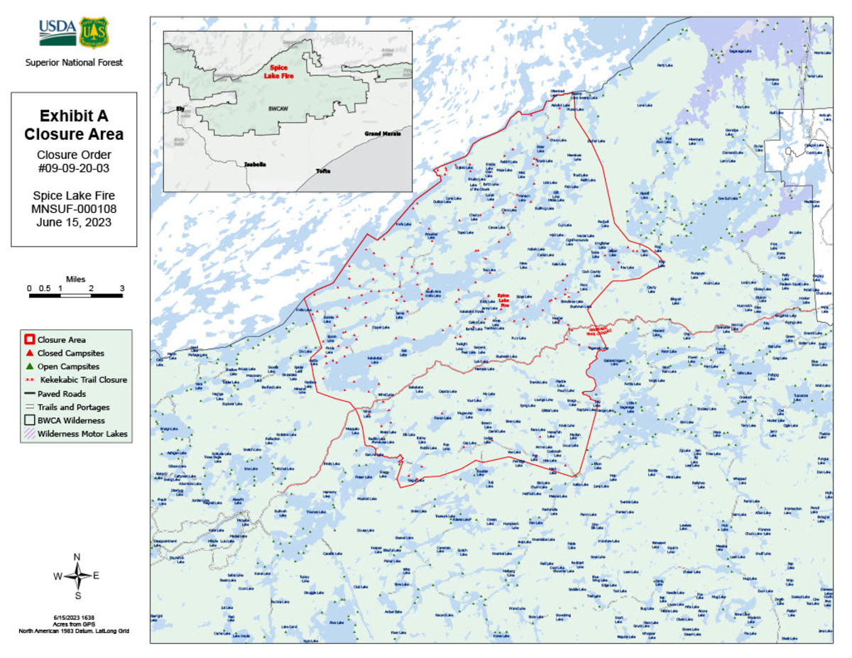 Area of Boundary Waters closed due to ongoing Spice Lake wildfire