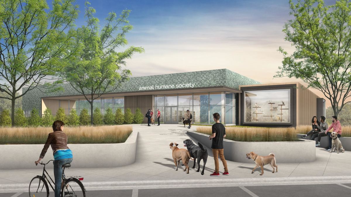 A conceptual rendering of the Animal Humane Society's adoption center and care campus being designed for St. Paul. Courtesy of the Animal Humane Society.
