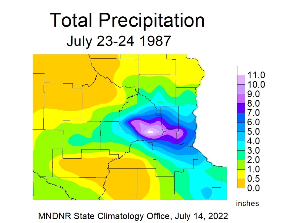 Incredible rain totals from the 1987 "super storm" in Minnesota. 