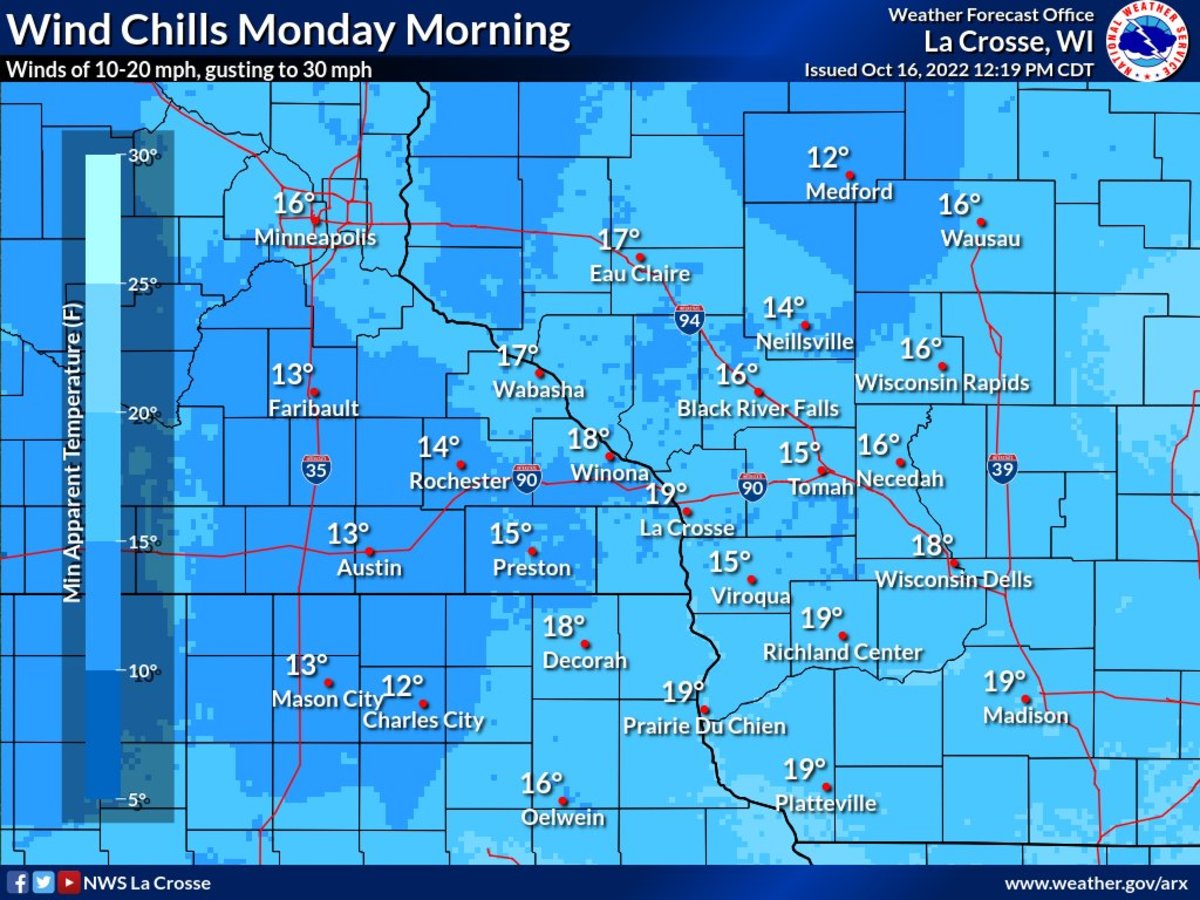 Here are the expected wind chill temps Monday morning in Minnesota ...