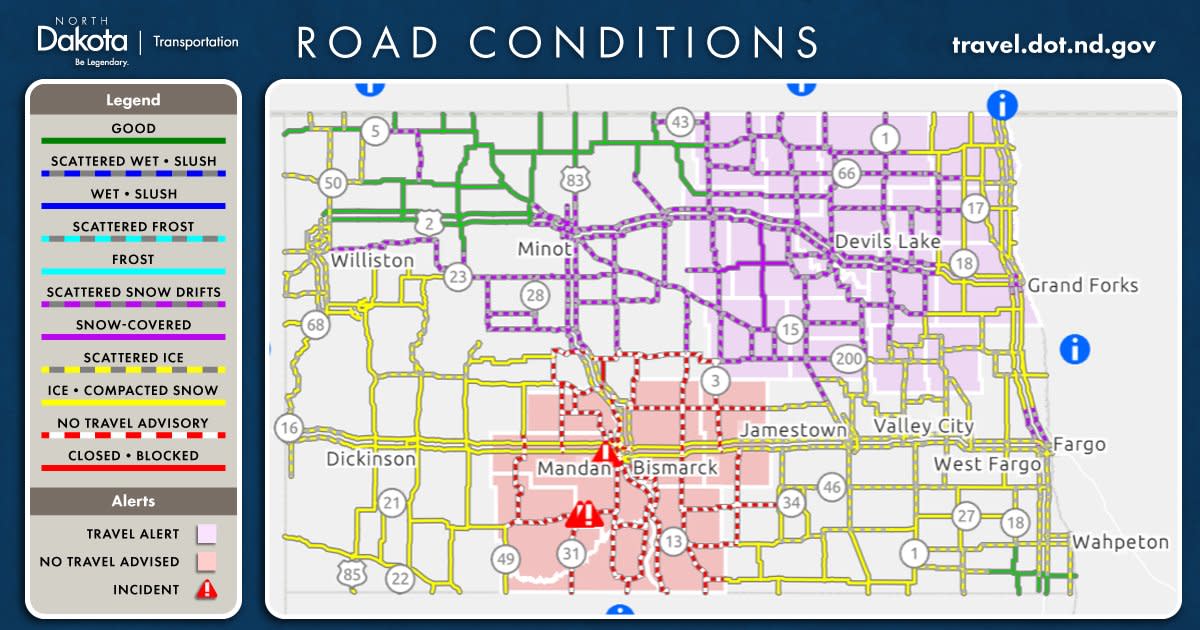 Road conditions in North Dakota at 9:30 a.m. Friday, Nov. 11. 