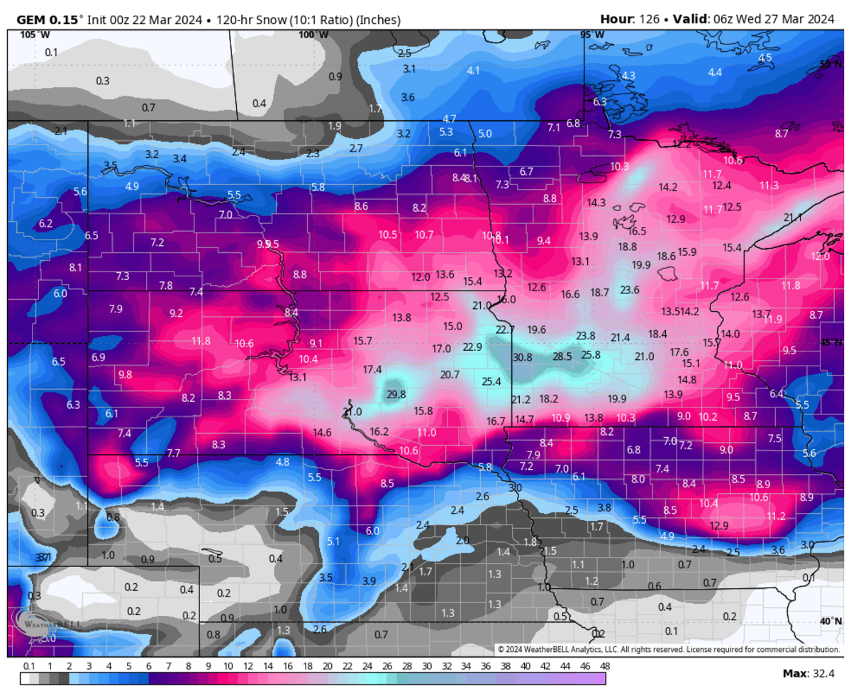 NWS issues unbelievable snowfall potential map for SundayTuesday storm