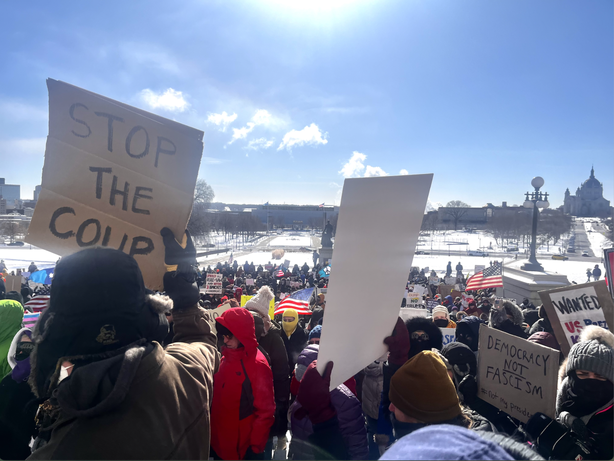 Hundreds brave sub-zero weather for Presidents' Day protest in St. Paul