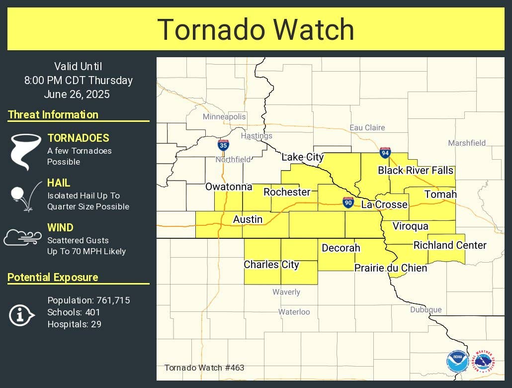 Tornado watch Thursday as storms intensify in southern Minnesota ...